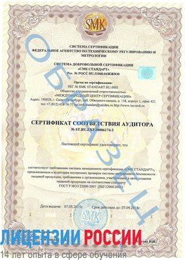 Образец сертификата соответствия аудитора №ST.RU.EXP.00006174-3 Белорецк Сертификат ISO 22000